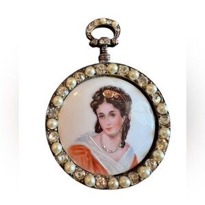 Collectible Limoges Portrait Pin – Antique-Style French Porcelain Jewelry